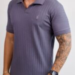 Polo Ralph Lauren Texturizada - Gola Italiana Cinza GG